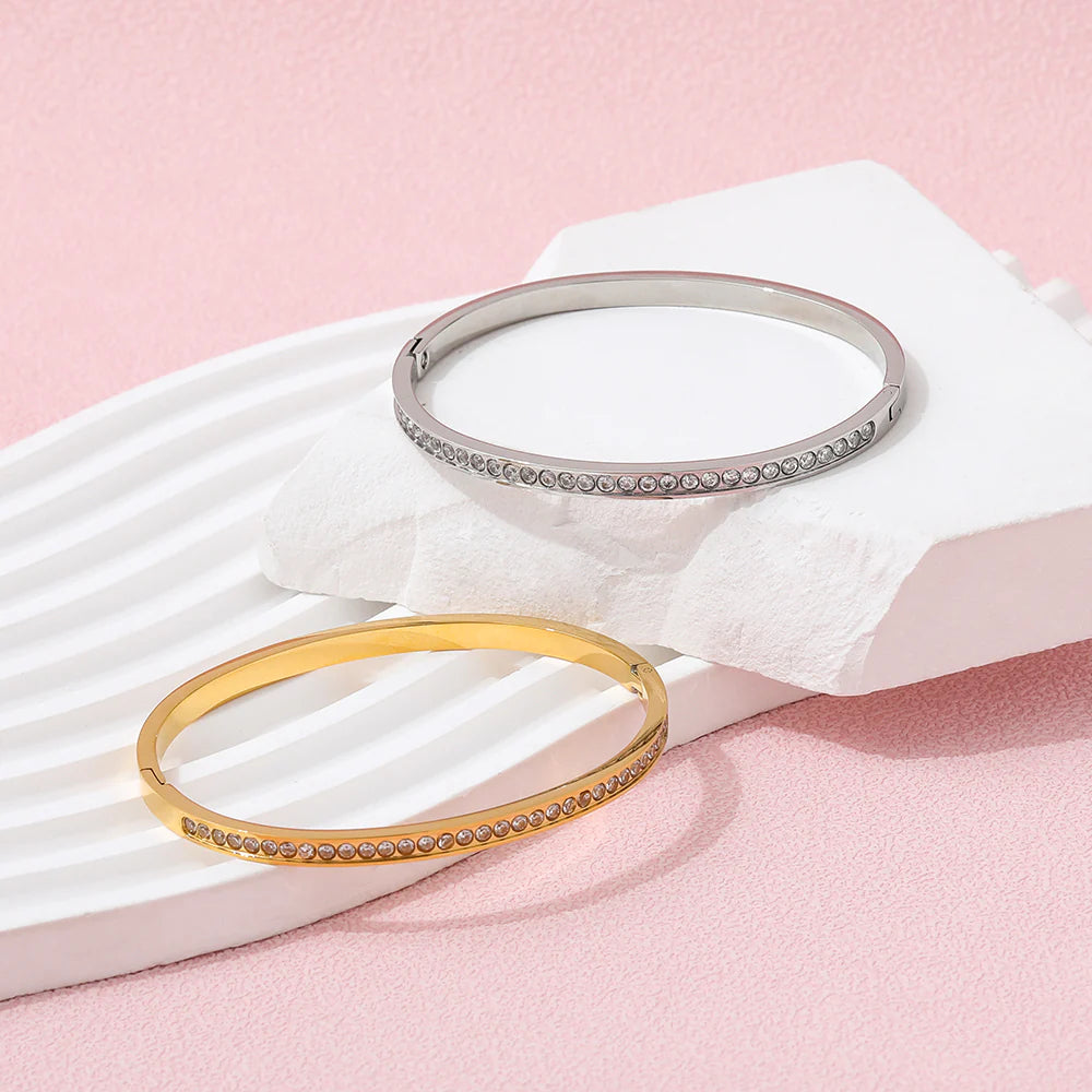 Zirconia Bangle Bracelet - Silver & Gold Plated
