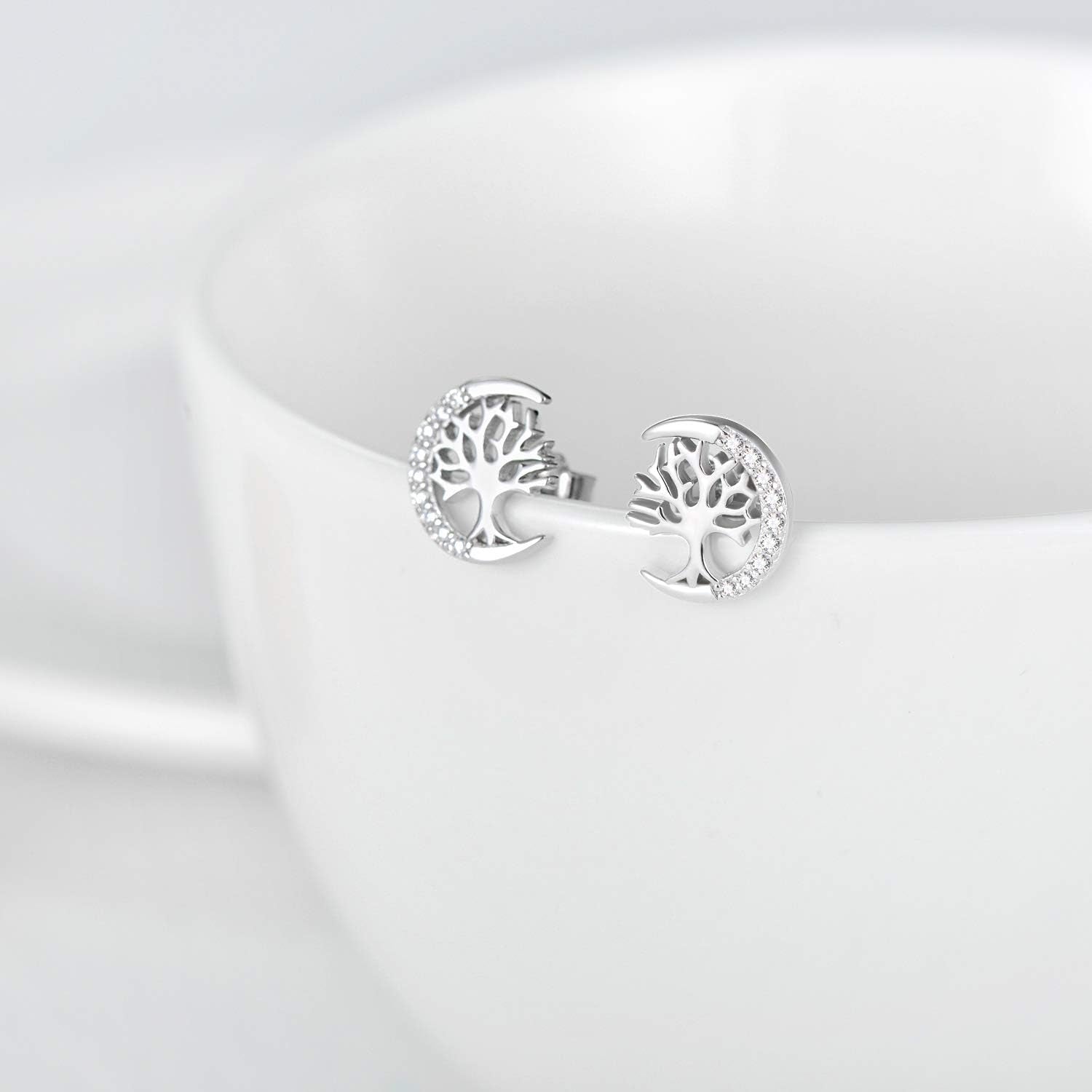 Tree of Life Stud Earrings for Women 925 Sterling Silver Hypoallergenic Earrings for Sensitive Ears with Push Back Jewelry Gifts for Her Girlfriend Mother