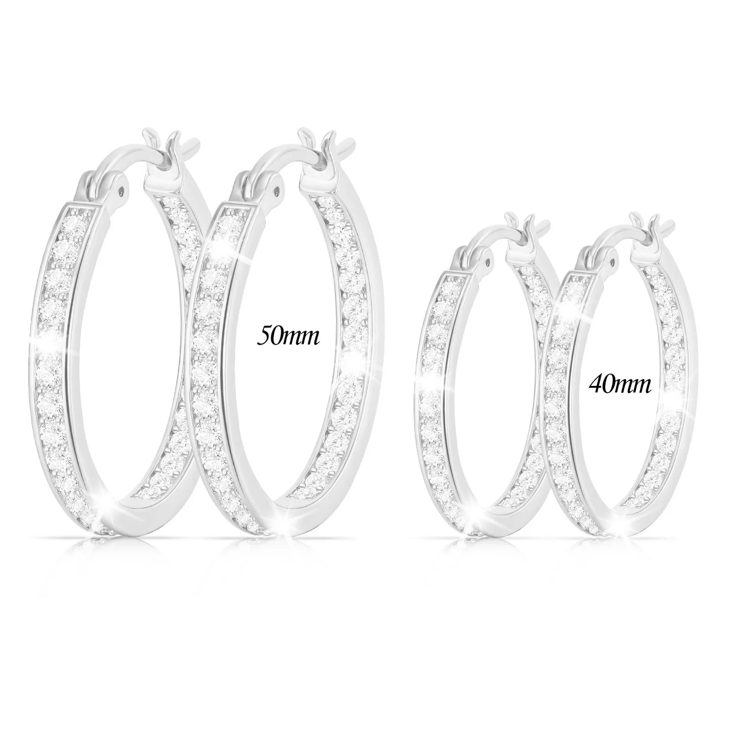 2 Pairs Big Large Extra 18K White Gold Plated Hoop Earrings for Women CZ Huggie Hypoallergenic Earrings Set Chunky Silver Hoop Earrings Set 40/50MM Crystal Earring Wedding Birthday Jewelry Gift