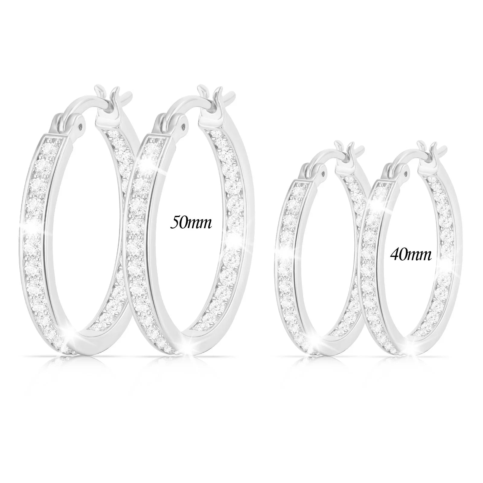 2 Pairs Big Large Extra 18K White Gold Plated Hoop Earrings for Women CZ Huggie Hypoallergenic Earrings Set Chunky Silver Hoop Earrings Set 40/50MM Crystal Earring Wedding Birthday Jewelry Gift