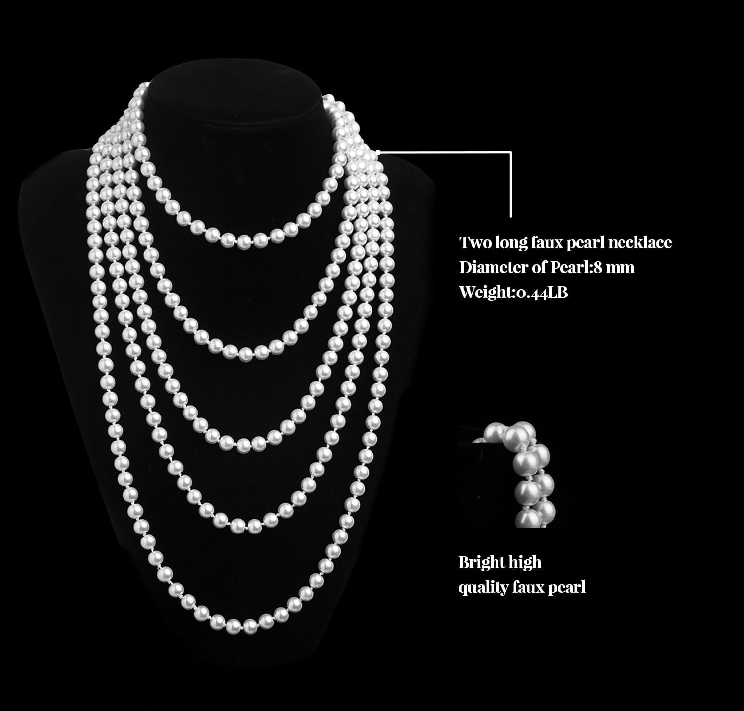 1920S Pearls Necklace Fashion Faux Pearls Gatsby Accessories Vintage Costume Jewelry Cream Long Necklace for Women