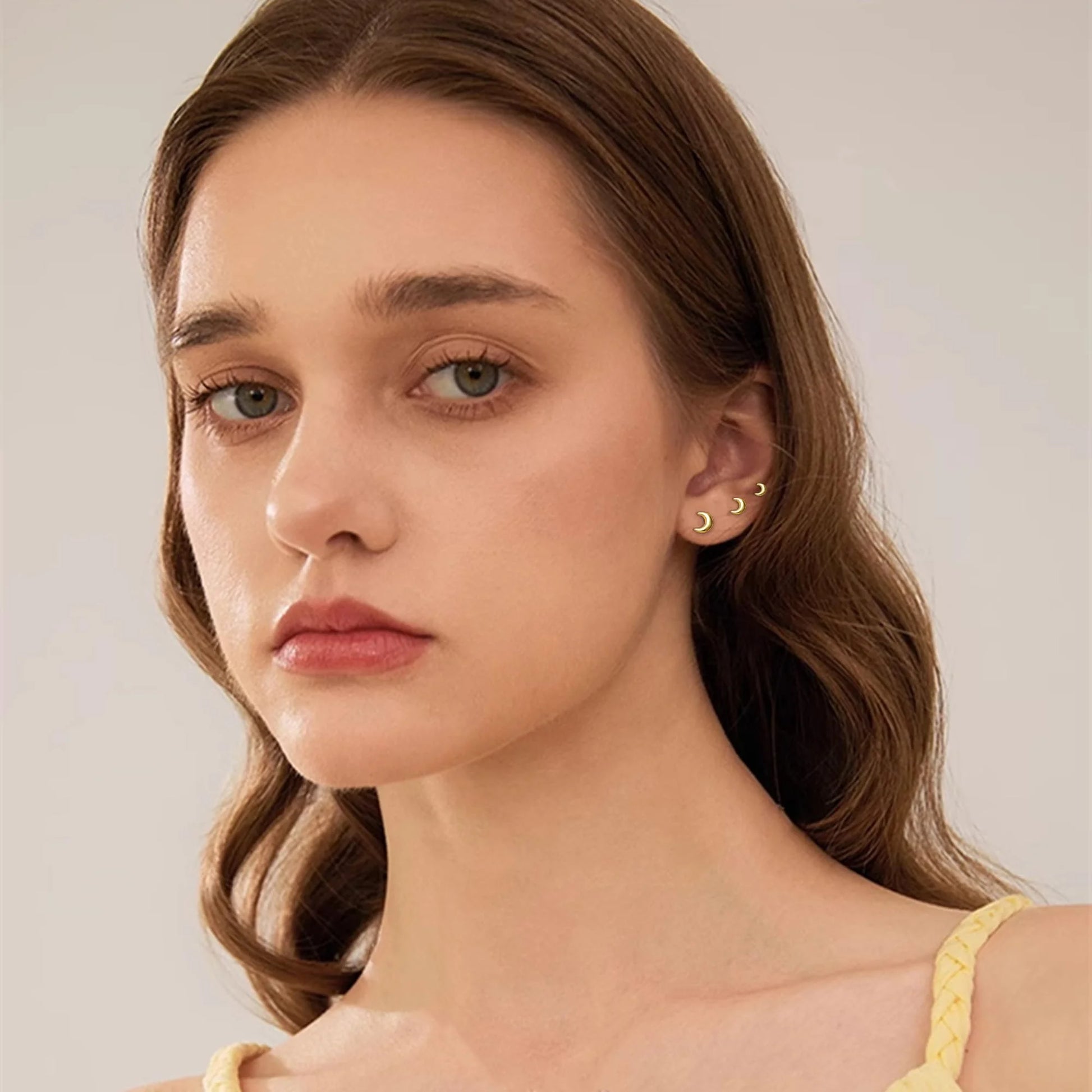 3 Pairs 18K Gold Plated Moon Stud Earrings for Women Small Cartilage Hypoallergenic Post Earring Sets for Multiple Piercing Birthday Valentines Day Jewelry Gifts Teen Girlfriend Wife Her Age