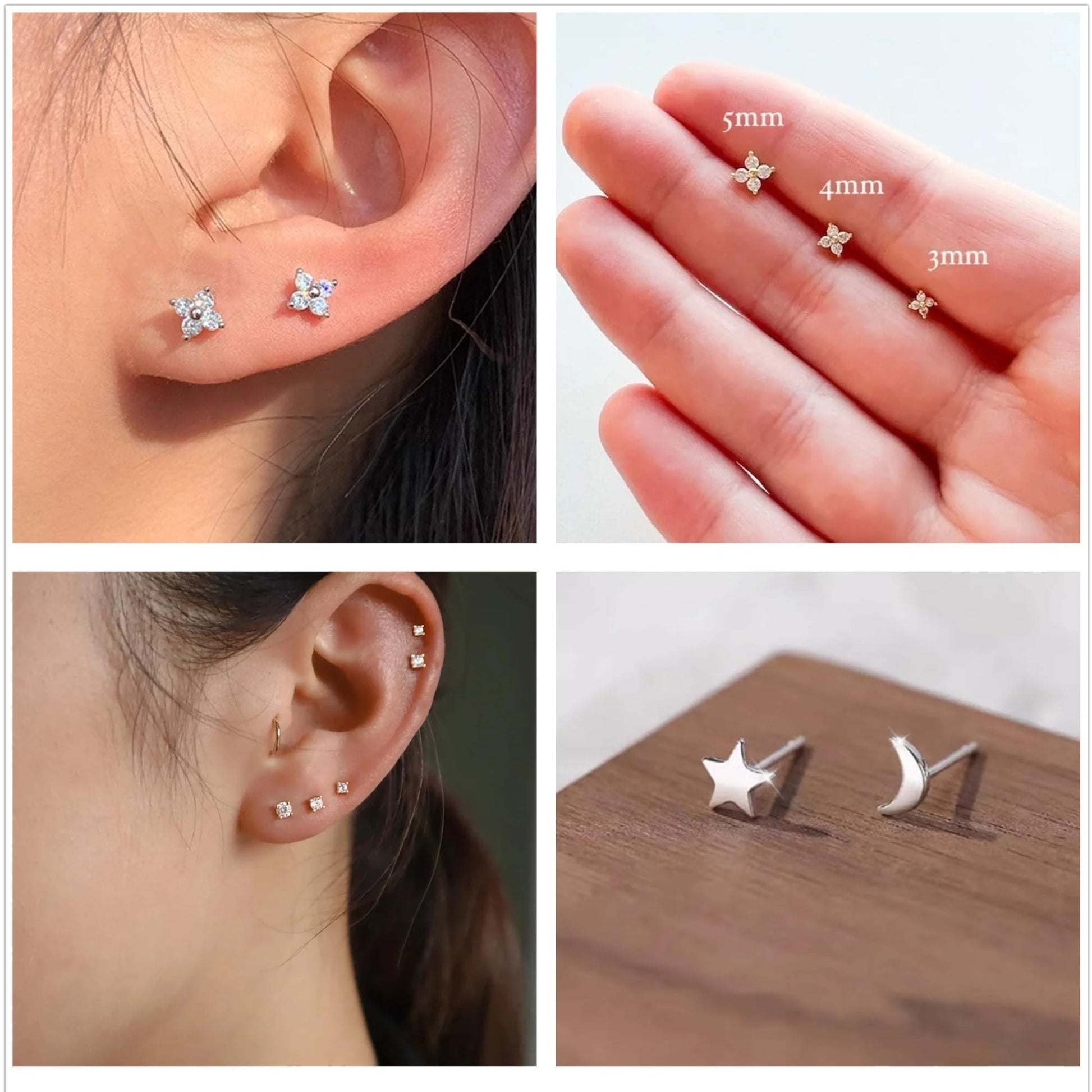 3 Pairs 18K Gold Plated Moon Stud Earrings for Women Small Cartilage Hypoallergenic Post Earring Sets for Multiple Piercing Birthday Valentines Day Jewelry Gifts Teen Girlfriend Wife Her Age
