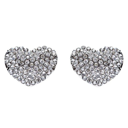 Sparkle Heart Shape Fashion Medium Stud Earrings Valentine Love Silver Clear