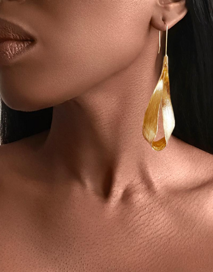 ARISH Long Gingko Gold Water Drop Earrings