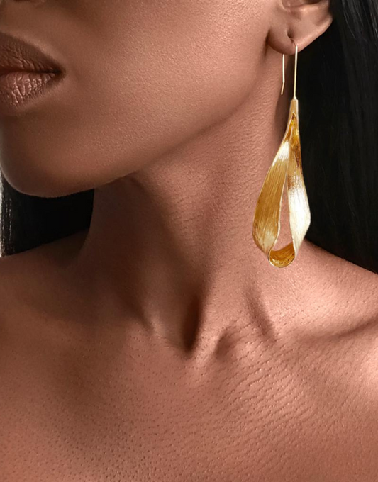 ARISH Long Gingko Gold Water Drop Earrings
