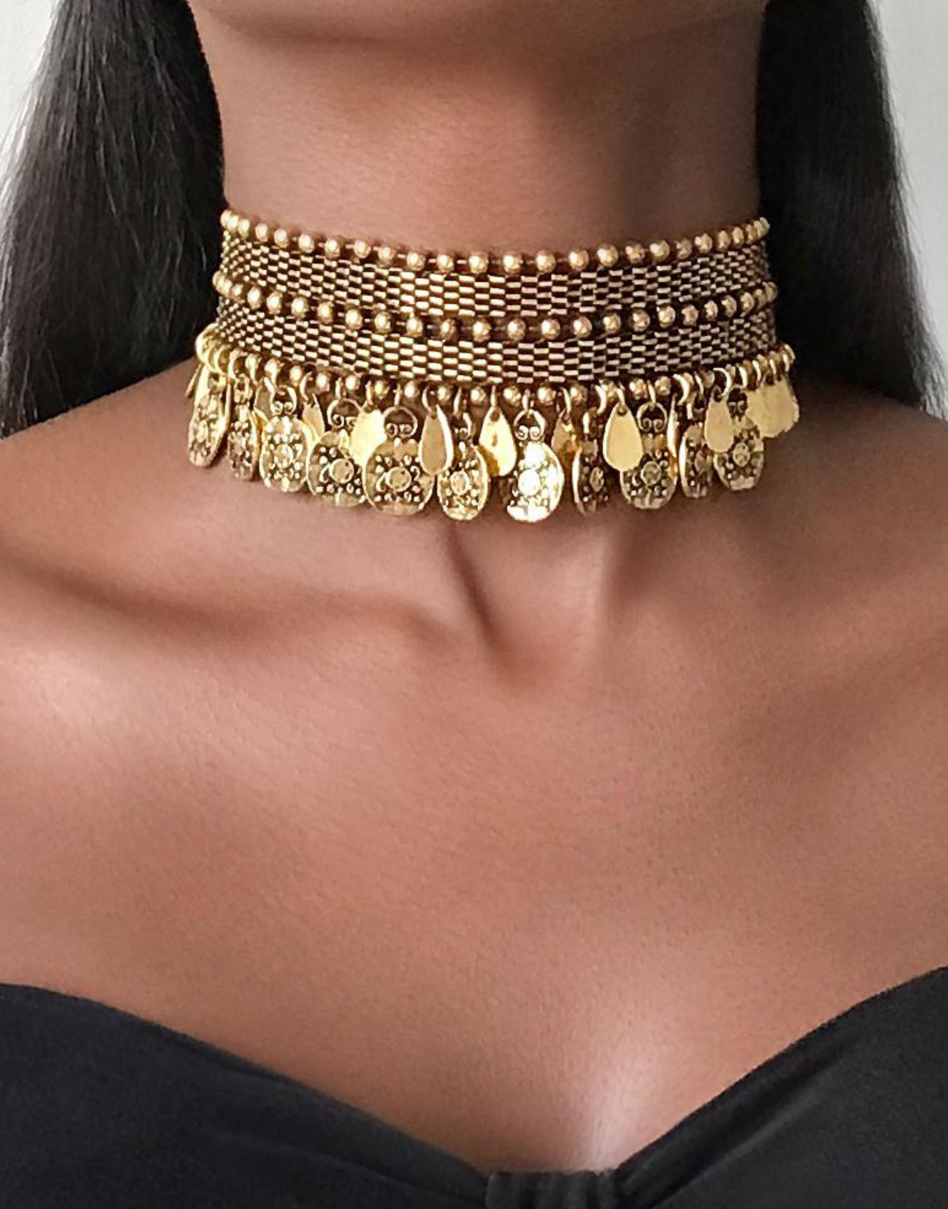 DAKAHLIA Gold Coin Statement Tribal Choker