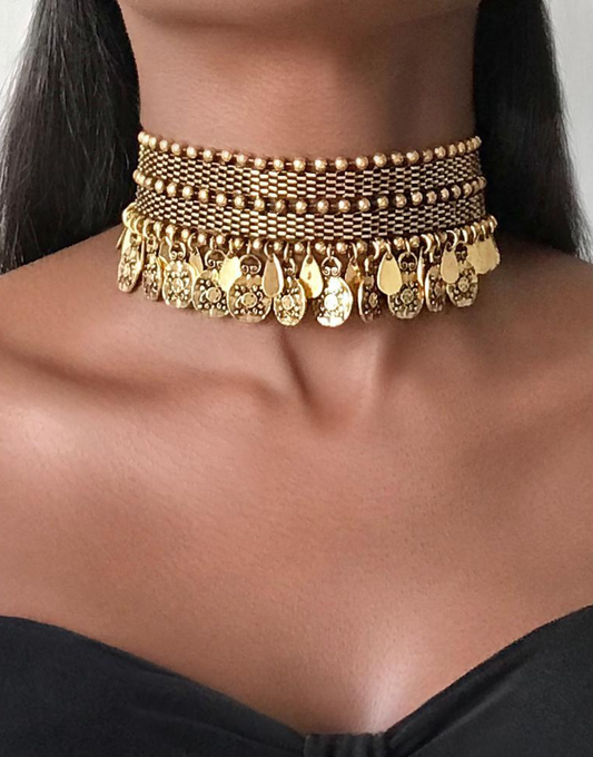 DAKAHLIA Gold Coin Statement Tribal Choker
