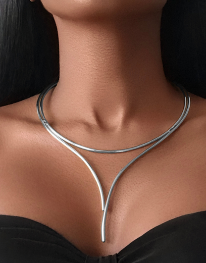 OMEGA Minimalist Silver Plated Wire Cuff Necklace