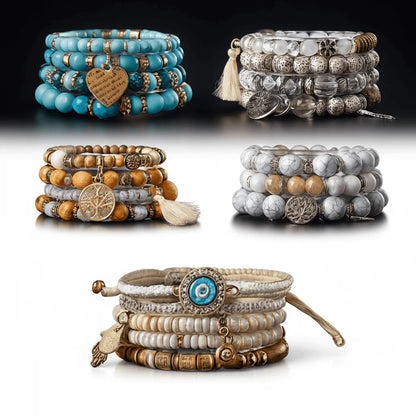 Bohemian Beaded Bracelet Set for Women & Men Handmade Stretch Stackable Bracelets