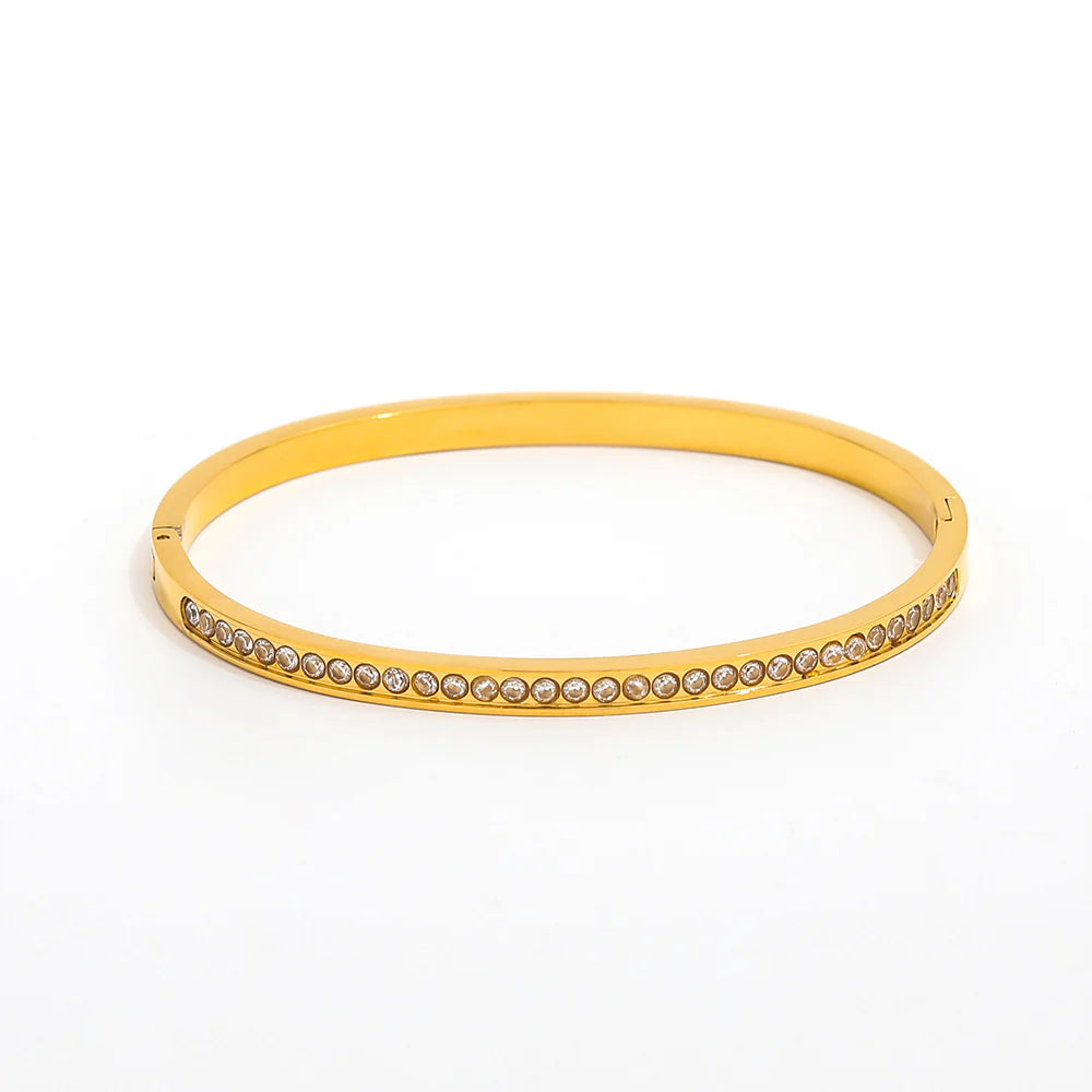Zirconia Bangle Bracelet - Silver & Gold Plated
