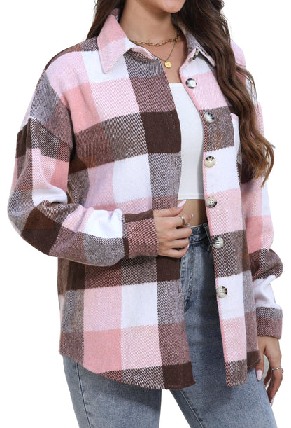 Womens Plaid Shirts Flannel Shacket Jacket Long Sleeve Button down Boyfriend Shirt Coats