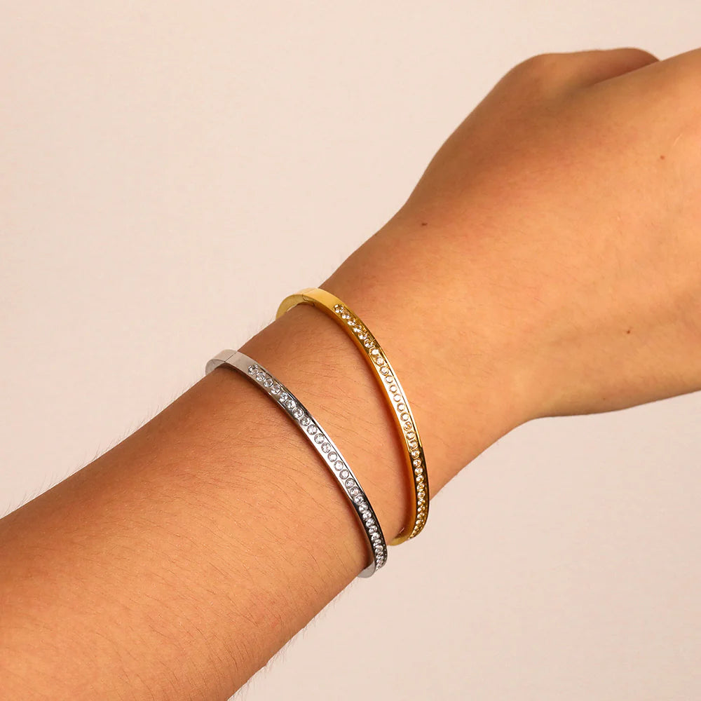 Zirconia Bangle Bracelet - Silver & Gold Plated