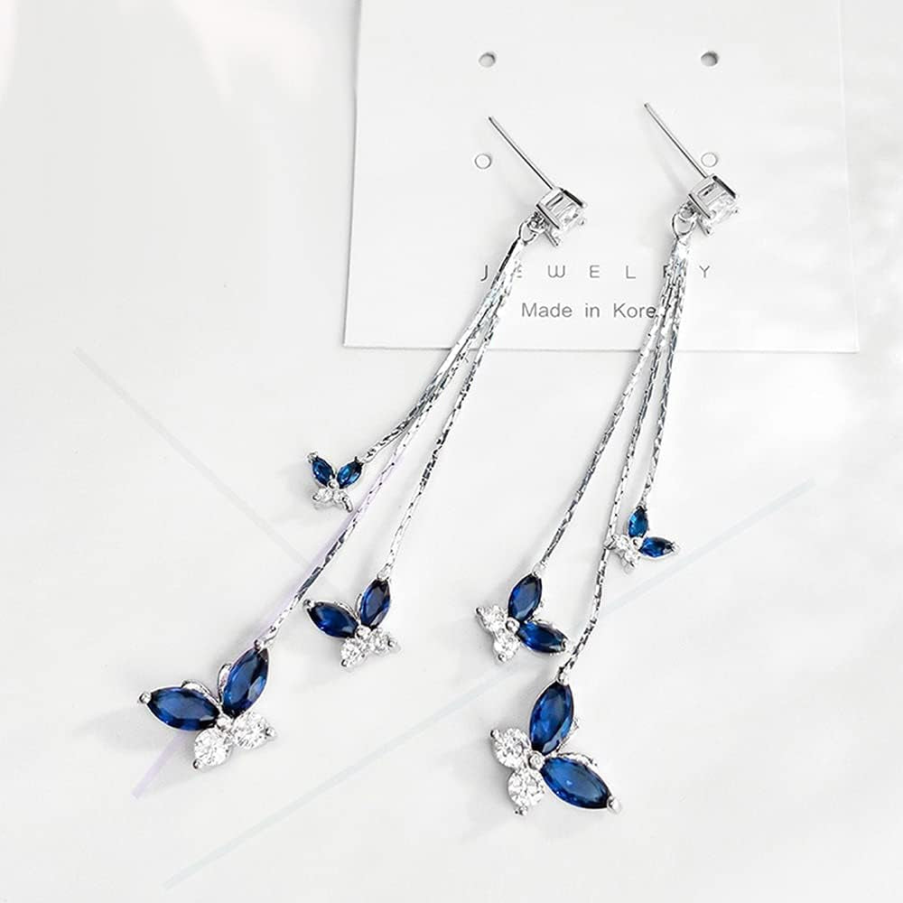 Butterfly Earring for Women Crystal Butterfly Tassel Earrings Long Drop Dangle Earrings Jewelry for Women Sparkle Colorful Zircon Animal Butterflys Pendant Earrings