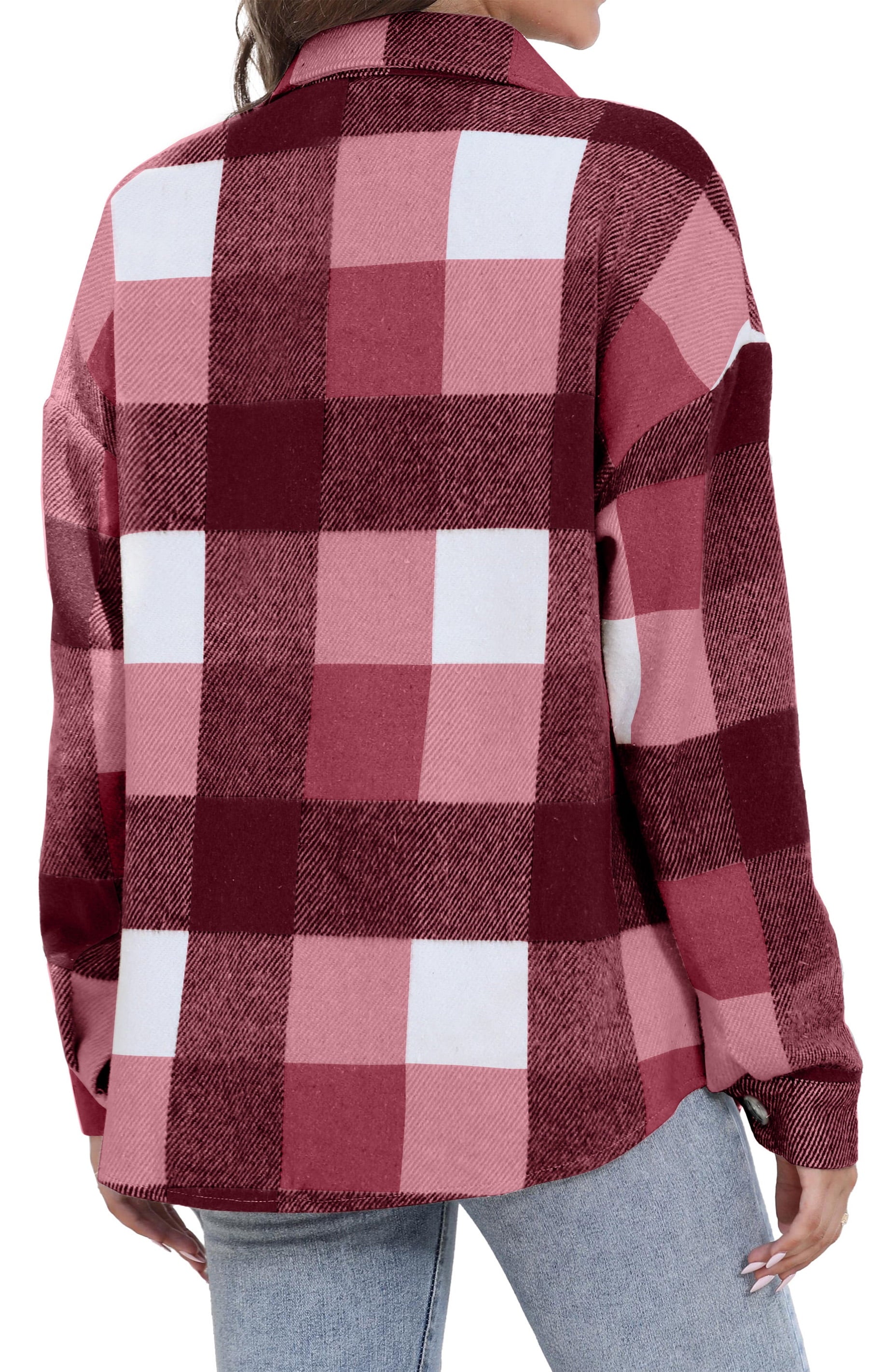 Womens Plaid Shirts Flannel Shacket Jacket Long Sleeve Button down Boyfriend Shirt Coats
