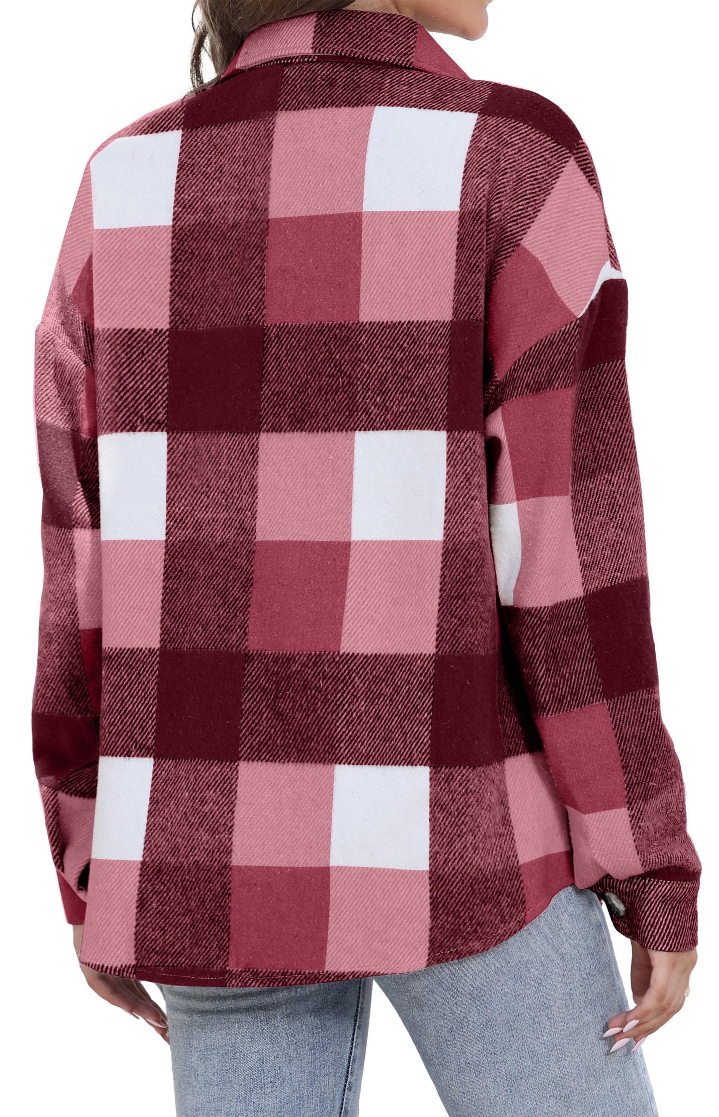 Womens Plaid Shirts Flannel Shacket Jacket Long Sleeve Button down Boyfriend Shirt Coats