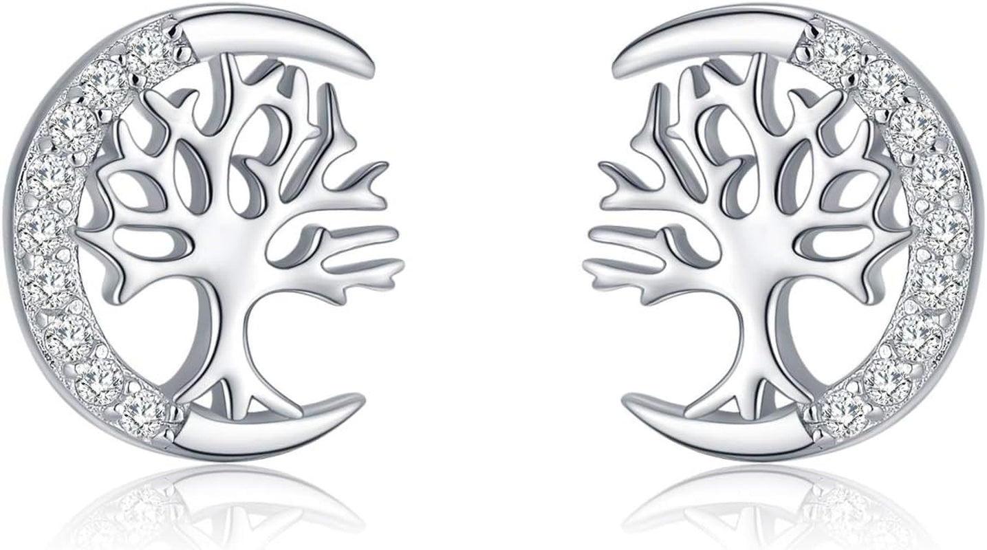 Tree of Life Stud Earrings for Women 925 Sterling Silver Hypoallergenic Earrings for Sensitive Ears with Push Back Jewelry Gifts for Her Girlfriend Mother