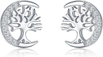 Tree of Life Stud Earrings for Women 925 Sterling Silver Hypoallergenic Earrings for Sensitive Ears with Push Back Jewelry Gifts for Her Girlfriend Mother
