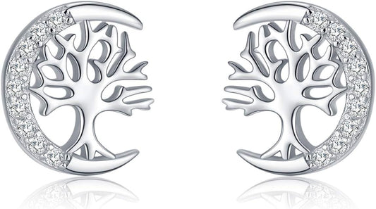 Tree of Life Stud Earrings for Women 925 Sterling Silver Hypoallergenic Earrings for Sensitive Ears with Push Back Jewelry Gifts for Her Girlfriend Mother