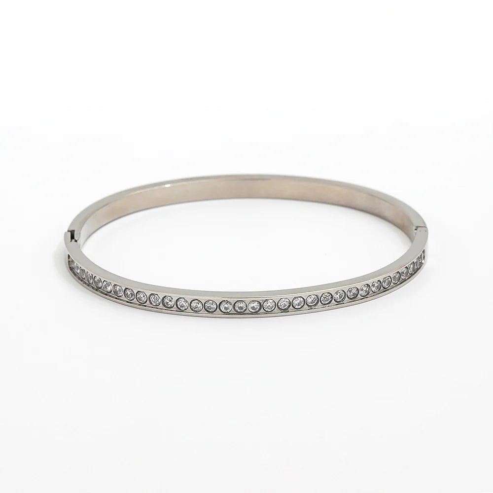 Zirconia Bangle Bracelet - Silver & Gold Plated