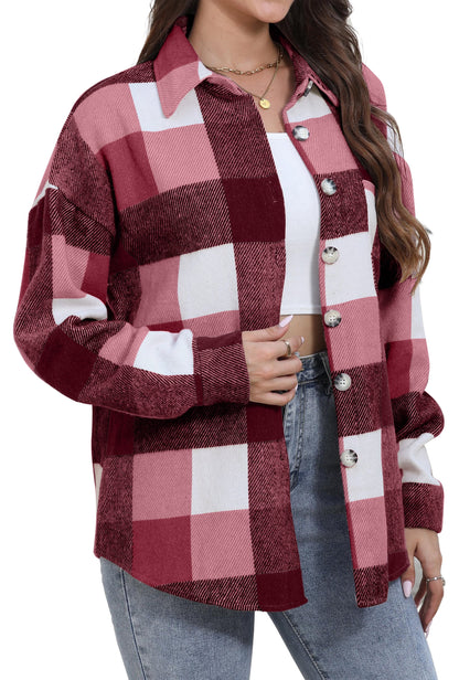 Womens Plaid Shirts Flannel Shacket Jacket Long Sleeve Button down Boyfriend Shirt Coats
