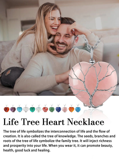 Tree of Life Heart Crystal Necklaces August Birthstone Pendant Nature Aventurine Gemstones Healing Necklaces
