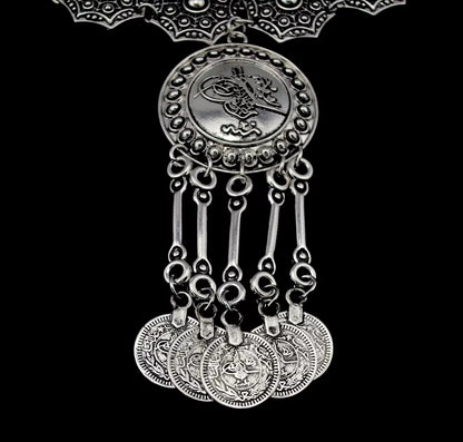 Ethnic Gypsy Vintage Metal Coin Tassel Necklaces Carved Flower for Women Boho Tibetan Silver Necklaces Turkish Tribal Jewelry