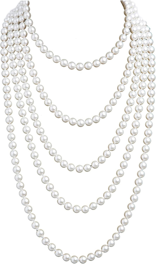 1920S Pearls Necklace Fashion Faux Pearls Gatsby Accessories Vintage Costume Jewelry Cream Long Necklace for Women