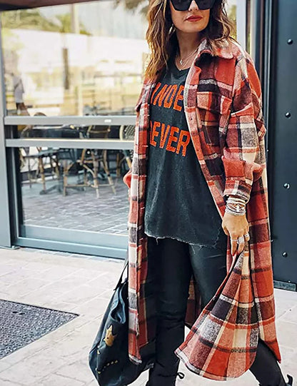 Flannel Shirts for Women Button up Plaid Shirt Long Pocketed Shacket Jacket Coat