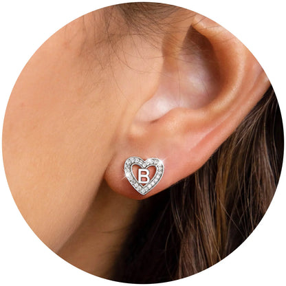 Heart Initial Earrings Hypoallergenic 925 Sterling Silver Stud Earrings CZ Letter Earring for Women Birthday Jewelry Gift, Letter B