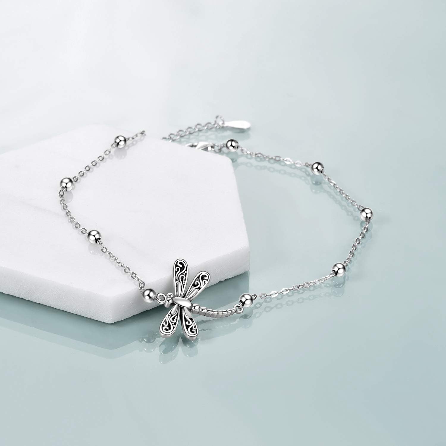 Beads Anklet Sterling Silver Dragonfly/Sunflower/Sloth/Otter/Butterfly Ankle Bracelets Jewelry for Women Gifts