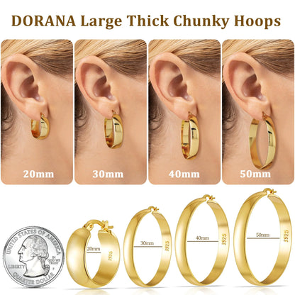 4 Pairs Big Large Extra Chunky 18K Gold Plated Sterling Silver Hoops Earrings for Women 7Mm Thick Hoop Earrings Set 20/30/40/50MM Birthday Jewelry Gifts Ideas Mom Wife Daughter Girlfriend Age