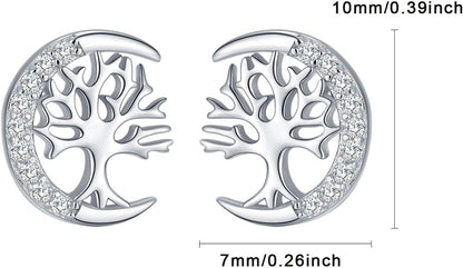 Tree of Life Stud Earrings for Women 925 Sterling Silver Hypoallergenic Earrings for Sensitive Ears with Push Back Jewelry Gifts for Her Girlfriend Mother