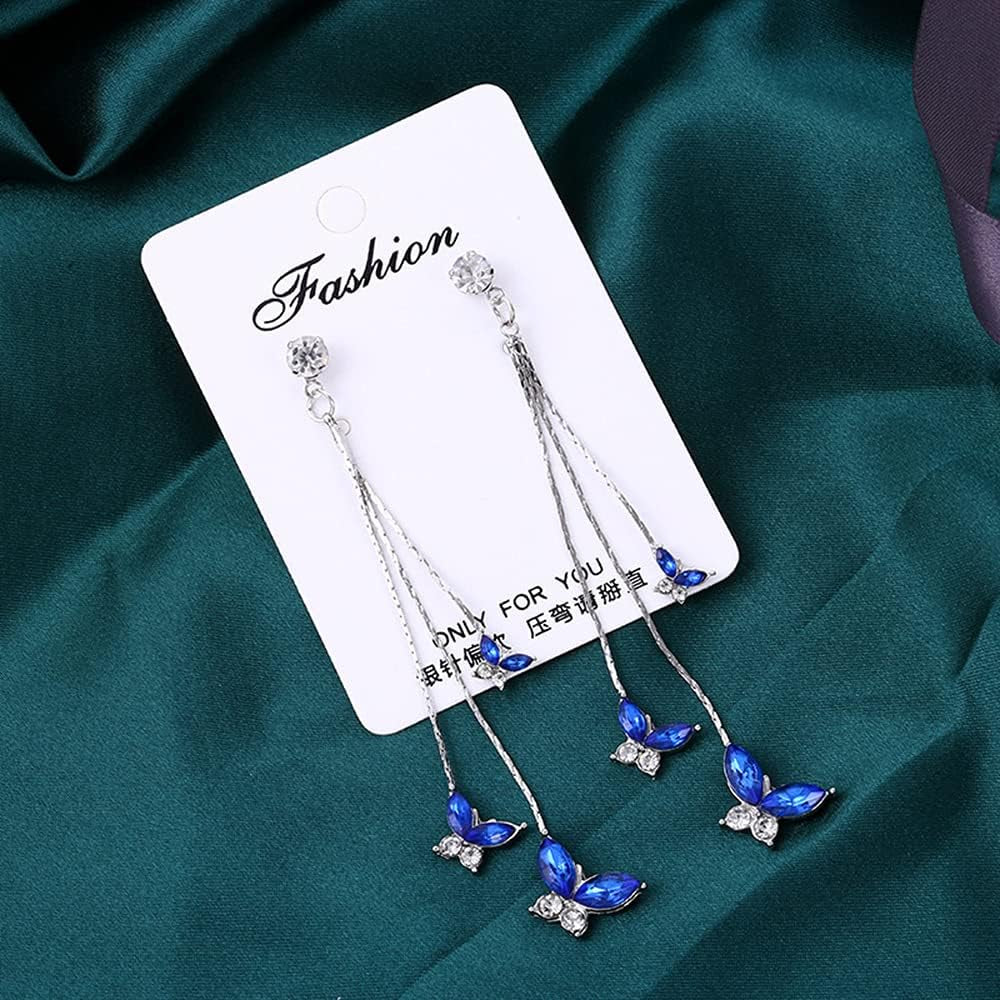 Butterfly Earring for Women Crystal Butterfly Tassel Earrings Long Drop Dangle Earrings Jewelry for Women Sparkle Colorful Zircon Animal Butterflys Pendant Earrings