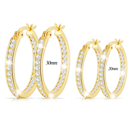 2 Pairs 18K Gold Plated Hoop Earrings for Women CZ Huggie Hypoallergenic Earrings Chunky Hoop Earrings Set 20/30MM Crystal Earrings Birthday Jewelry Gifts Ideas Mom Wife Daughter Girlfriend Age