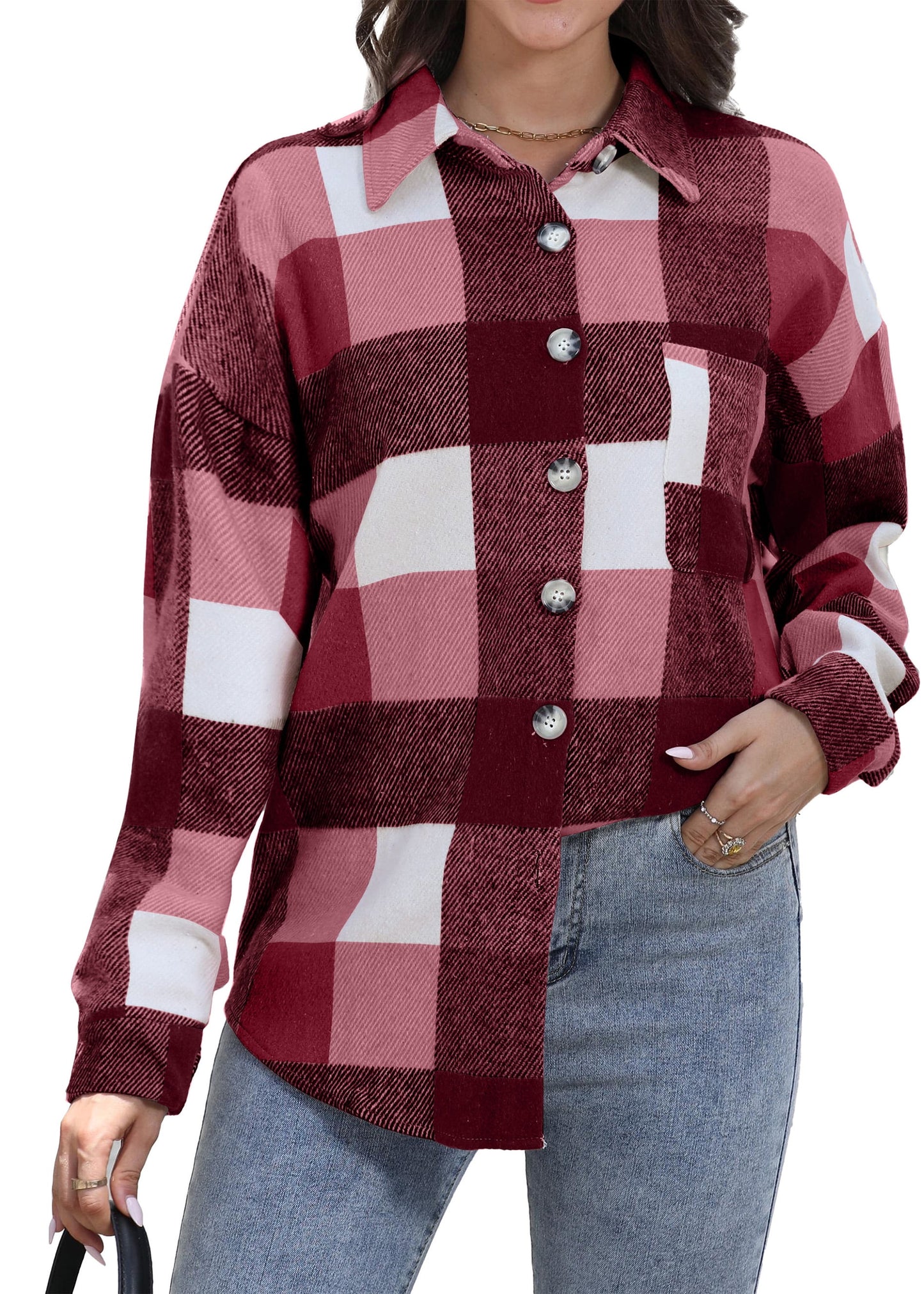 Womens Plaid Shirts Flannel Shacket Jacket Long Sleeve Button down Boyfriend Shirt Coats
