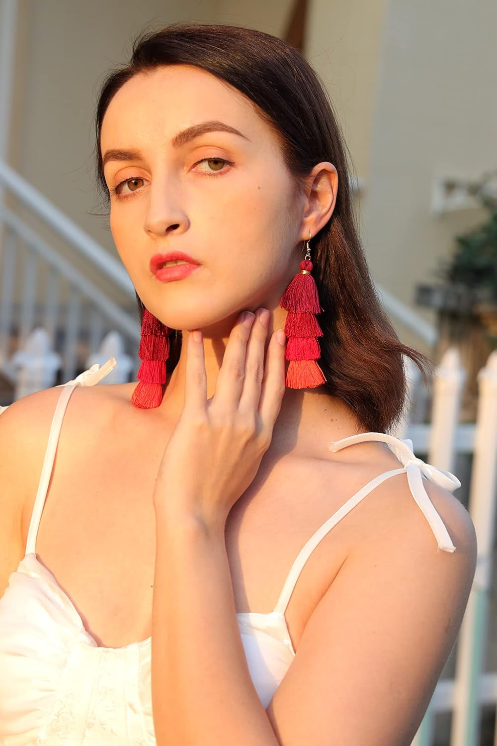 Women 3-9 Pairs Colorful Long Tassel Thread Ball Dangle Earrings Boho Black Red Sequin Drop Earrings