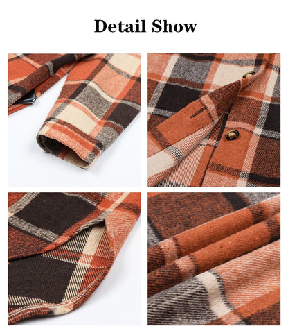 Flannel Shirts for Women Button up Plaid Shirt Long Pocketed Shacket Jacket Coat
