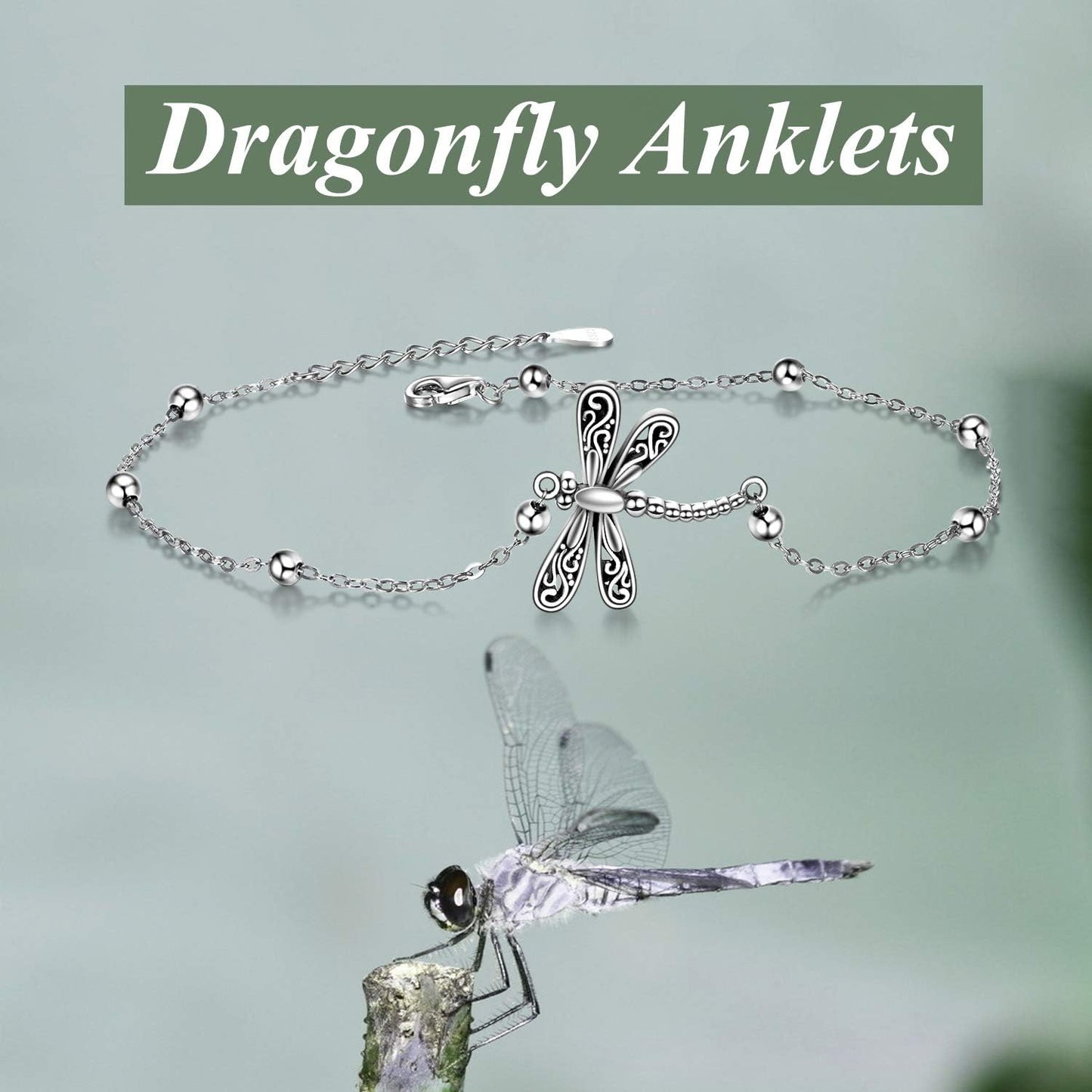 Beads Anklet Sterling Silver Dragonfly/Sunflower/Sloth/Otter/Butterfly Ankle Bracelets Jewelry for Women Gifts