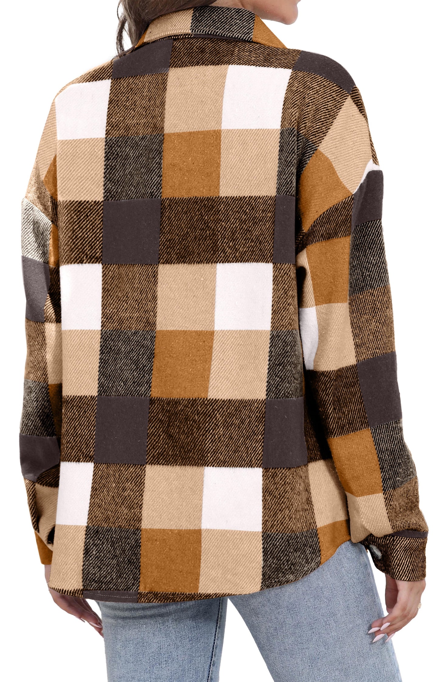 Womens Plaid Shirts Flannel Shacket Jacket Long Sleeve Button down Boyfriend Shirt Coats