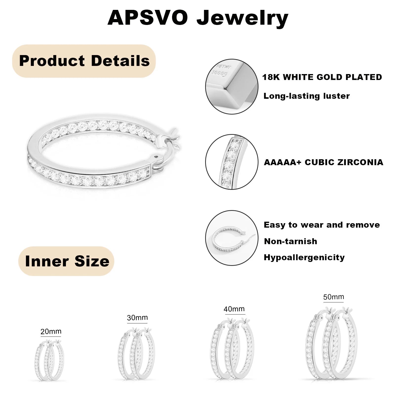 2 Pairs Big Large Extra 18K White Gold Plated Hoop Earrings for Women CZ Huggie Hypoallergenic Earrings Set Chunky Silver Hoop Earrings Set 40/50MM Crystal Earring Wedding Birthday Jewelry Gift