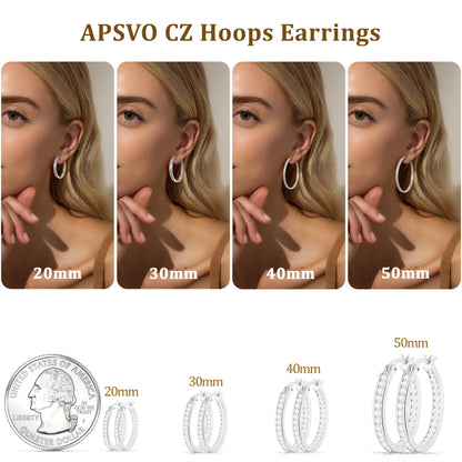 2 Pairs Big Large Extra 18K White Gold Plated Hoop Earrings for Women CZ Huggie Hypoallergenic Earrings Set Chunky Silver Hoop Earrings Set 40/50MM Crystal Earring Wedding Birthday Jewelry Gift