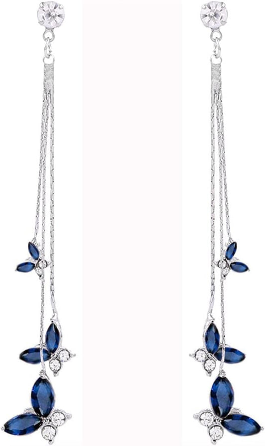 Butterfly Earring for Women Crystal Butterfly Tassel Earrings Long Drop Dangle Earrings Jewelry for Women Sparkle Colorful Zircon Animal Butterflys Pendant Earrings