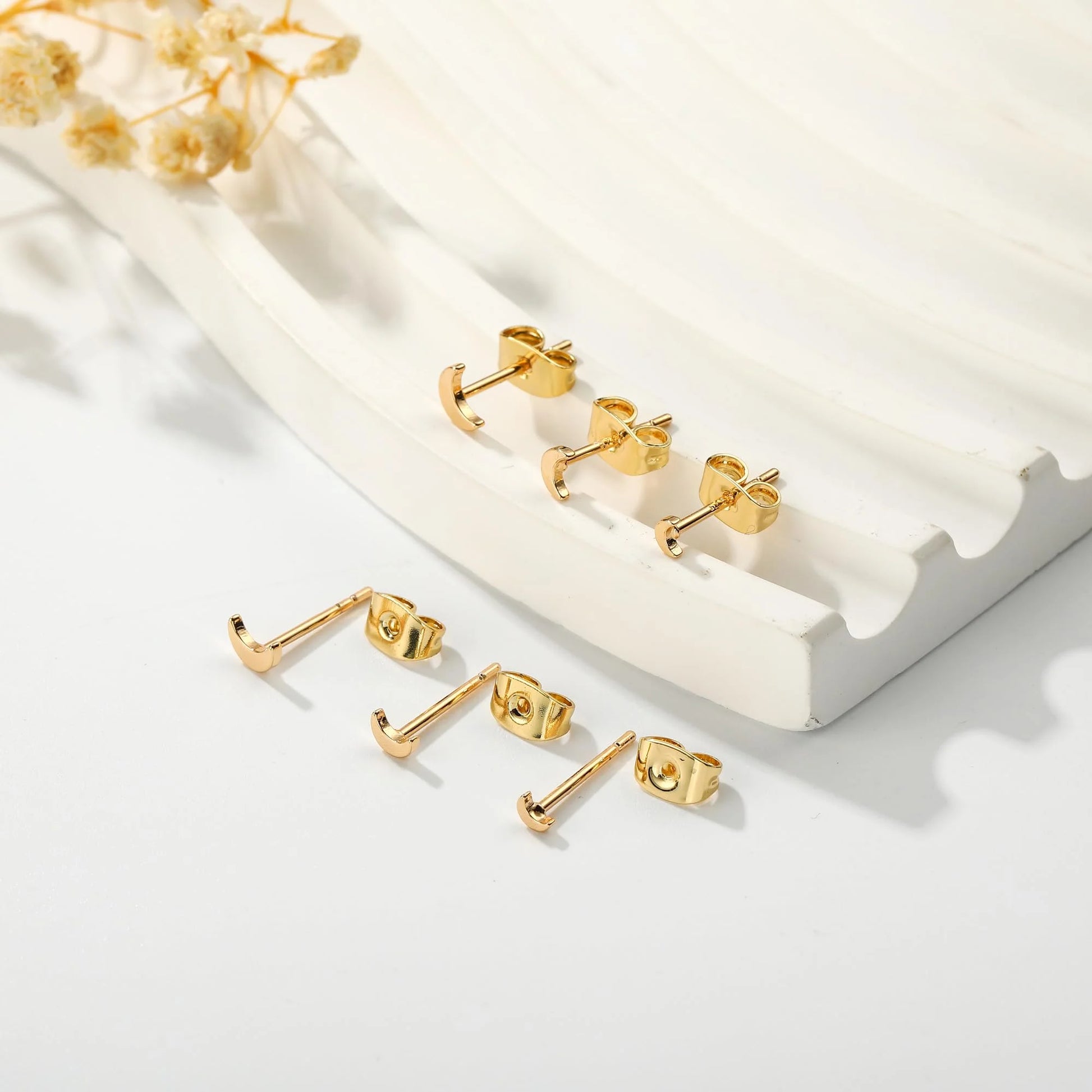 3 Pairs 18K Gold Plated Moon Stud Earrings for Women Small Cartilage Hypoallergenic Post Earring Sets for Multiple Piercing Birthday Valentines Day Jewelry Gifts Teen Girlfriend Wife Her Age
