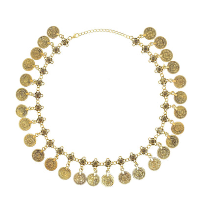 Ethnic Gypsy Vintage Metal Coin Tassel Necklaces Carved Flower for Women Boho Tibetan Silver Necklaces Turkish Tribal Jewelry