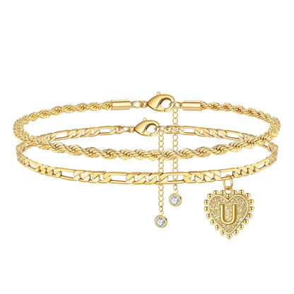 Initial Ankle Bracelets for Women Dainty Heart Foot Gold Jewelry Summer Gifts