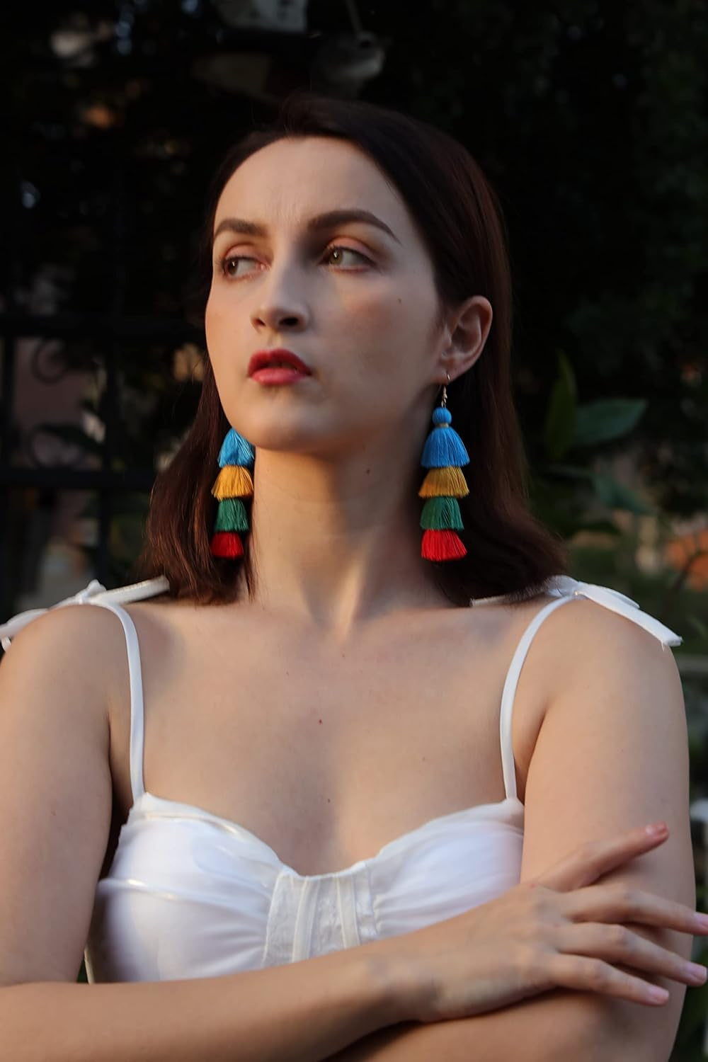 Women 3-9 Pairs Colorful Long Tassel Thread Ball Dangle Earrings Boho Black Red Sequin Drop Earrings