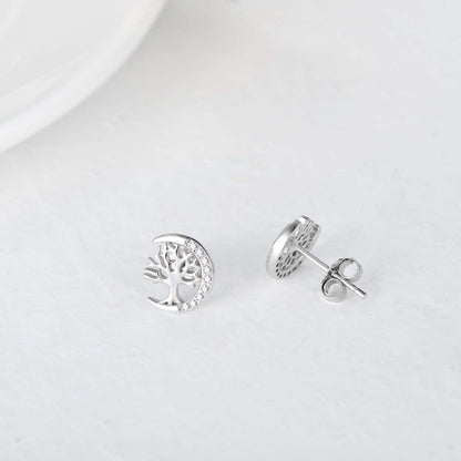 Tree of Life Stud Earrings for Women 925 Sterling Silver Hypoallergenic Earrings for Sensitive Ears with Push Back Jewelry Gifts for Her Girlfriend Mother