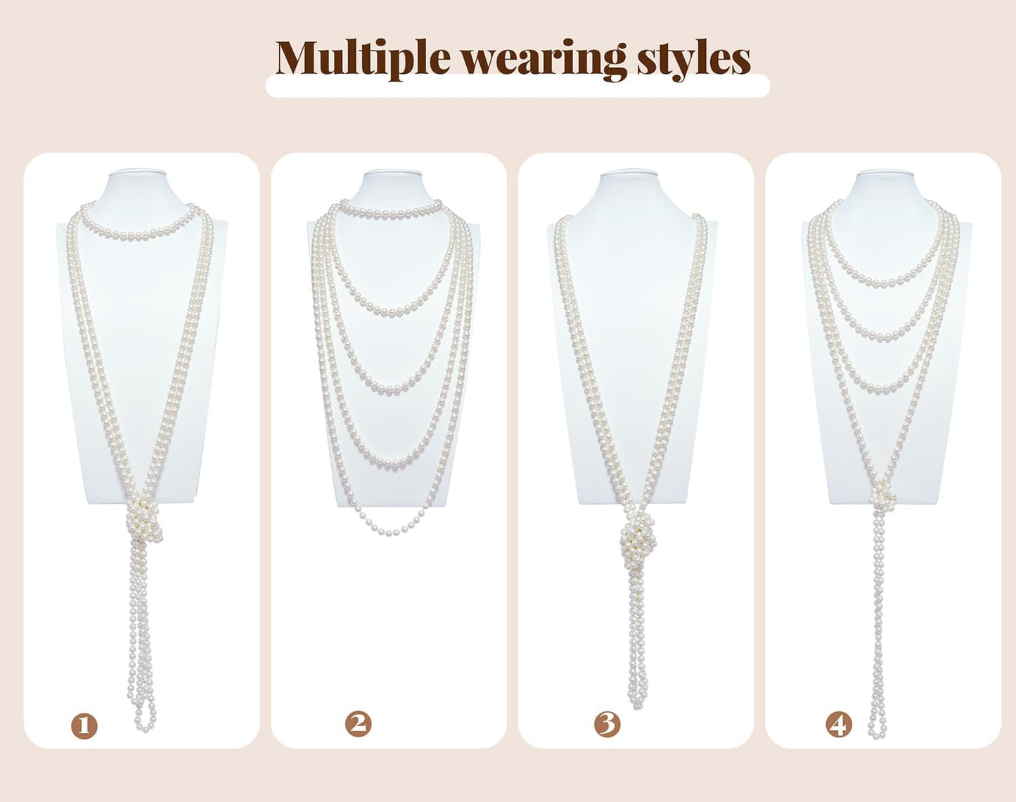 1920S Pearls Necklace Fashion Faux Pearls Gatsby Accessories Vintage Costume Jewelry Cream Long Necklace for Women