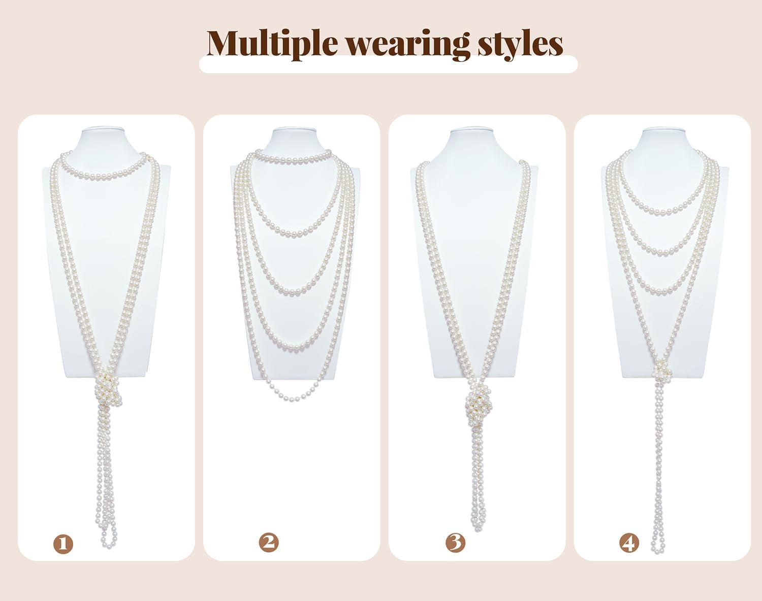 1920S Pearls Necklace Fashion Faux Pearls Gatsby Accessories Vintage Costume Jewelry Cream Long Necklace for Women